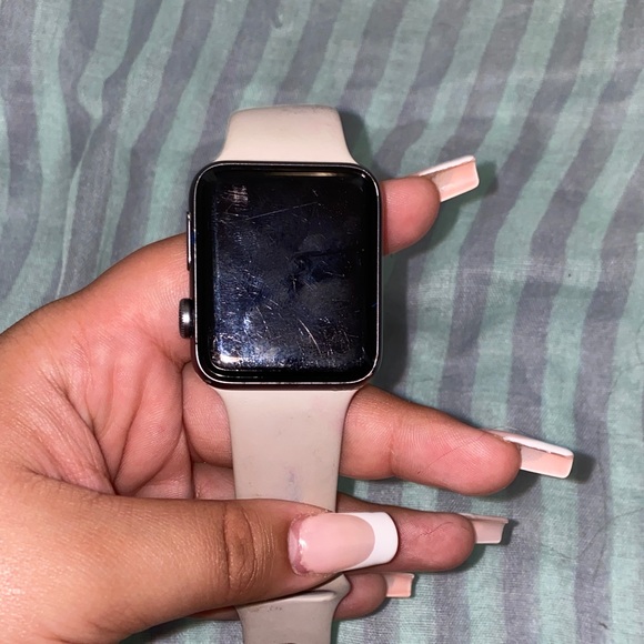 Apple Watch with Silver Case and Cream Band